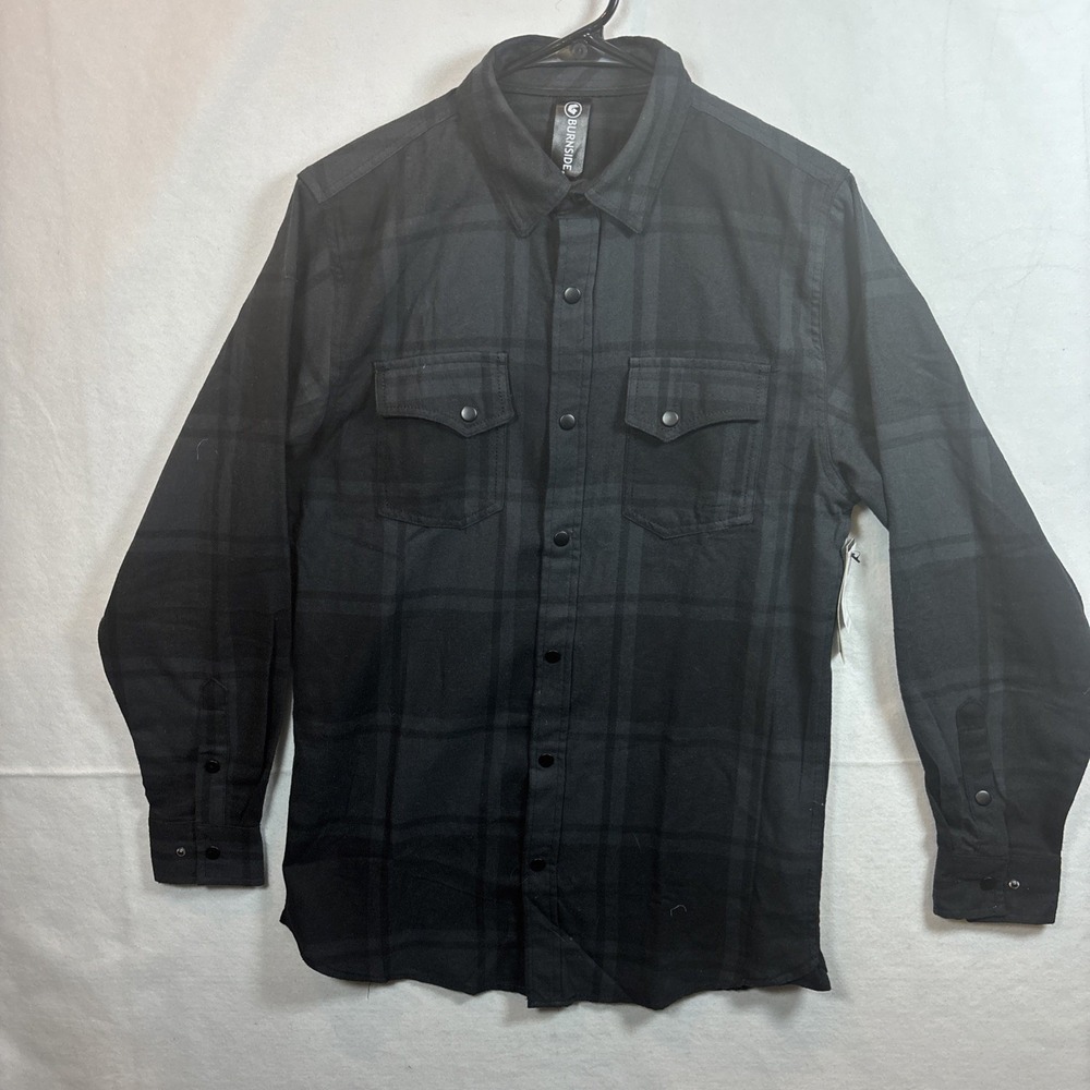 Burnside Flannel Shirt Mens Small Black Plaid New Snap Front B8219 Long Sleeve